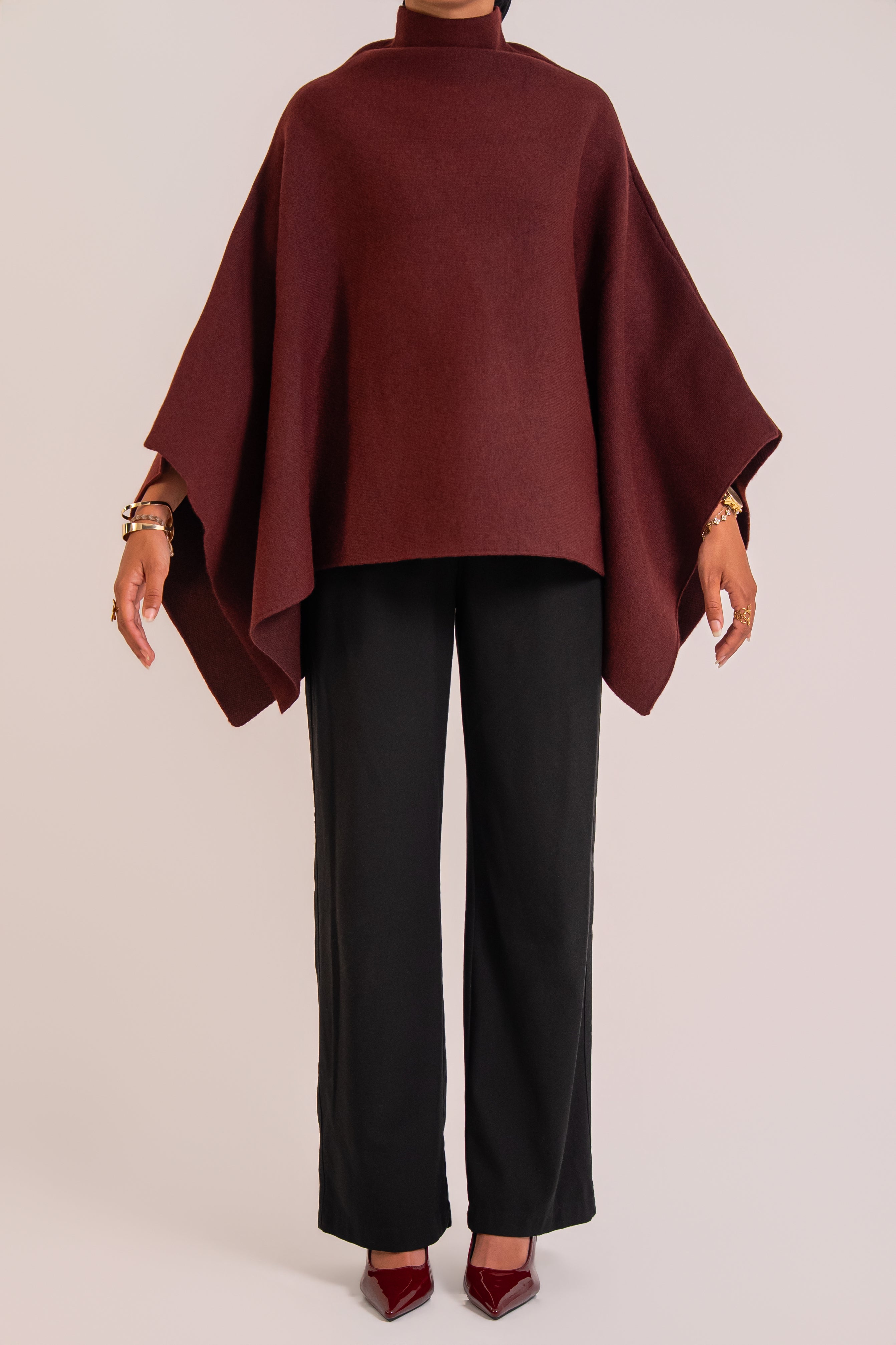 Cape en maille bordeaux